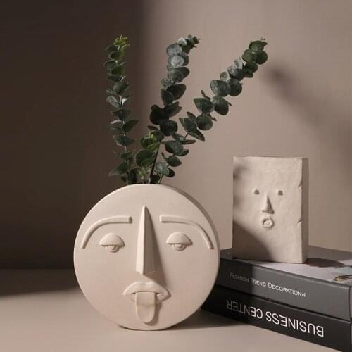 Nordic Creative Ceramics Art Human Face Vase Home Bedroom Office Decor Ornaments Flower Arrangement Container Dried Flower Vase