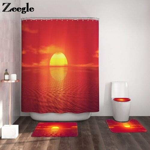 Zeegle Bath Mat and Shower Curtain Printed Bathroom Carpet Microfiber Foot Mat Non-slip Toilet Seat Cover Mat