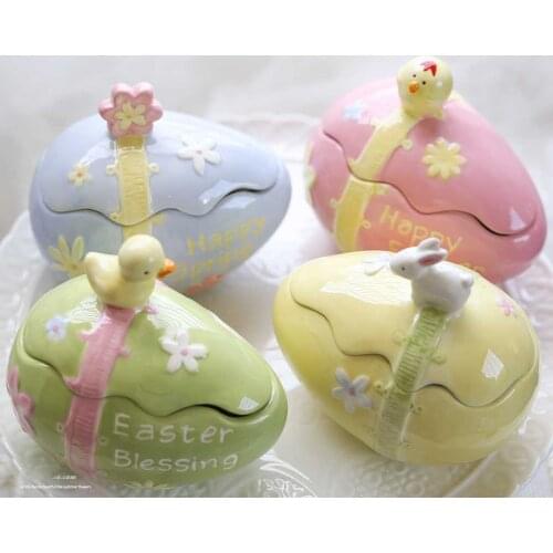 Colorful Cute Easter Bunny Eggs Jewelry Box With Lip Earrings Ring Storage Plate Home Desktop Decoration Crafts Gifts For Girls