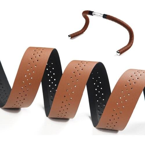 Bicycle Handlebar Tape Mountain Road Bike PU Leather Perforated Belt With 2 Plugs Breathable Handle Bar Wrap Straps RR7188