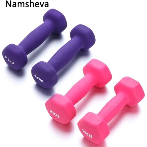 Namsheva Matte Dumbbells Weight Lifting Fitness Equipment Dumbbell 2x0.5kg Purple + 2x2kg Rose Red