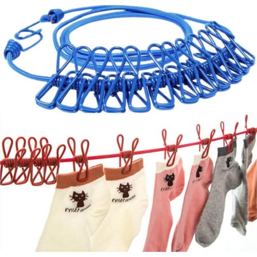 180cm Multifunction Drying Rack Clothes Line With 12 Clips Cloth Hangers Steel Clothes Line Pegs Portable Travel Clothesline