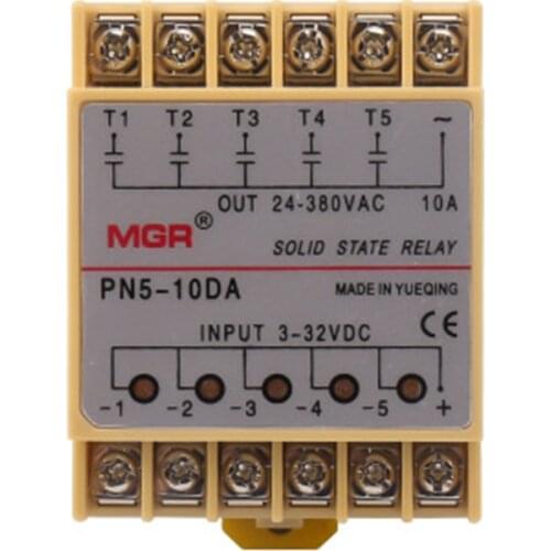 Din rail mounting PN5-10DA 5 Channel SSR quintuplicate five input 3~32VDC output 24~380VAC single phase DC solid state relay