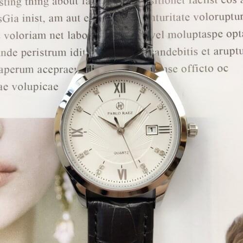 PABLO RAEZ 2021 Pure Leather Mens Watch Top Brand Luxury Date Waterproof Clock Male Casual Quartz WristWatch Relogio Masculino