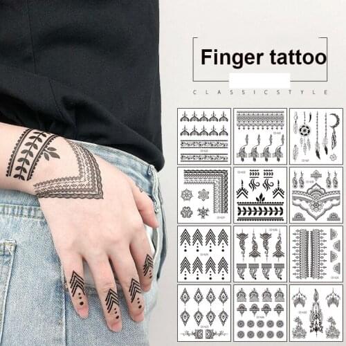 Finger tattoo sticker small size letters wave lines henna lace arm leg decoration water transfer slider fake tattoo RA054
