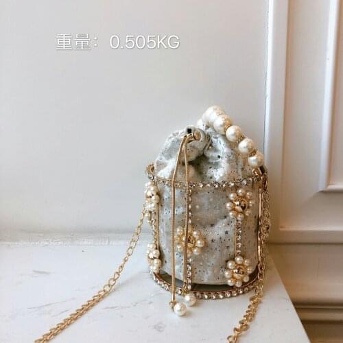 2021 New Women Bucket Bag Handmade Flower Rhinestone Metallic Hollow Out Shoulder Messenger Bag