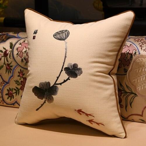 New Chinese style pillow cushion cover classic mahogany sofa pillow lotus embroidery technology pillow waist pillow cover