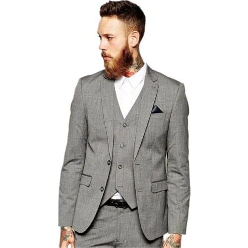 New Design Two Buttons Light Grey Groom Tuxedos Notch Lapel Groomsmen Mens Wedding Prom Suits (Jacket+Pants+Vest+Tie) NO:178
