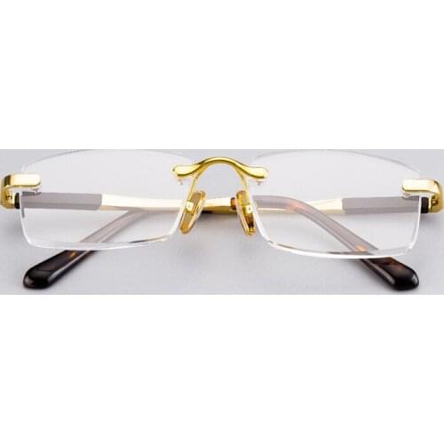 +5.5 +6.0 Reading Glasses Man Natural Crystal Stone Presbyopia Woman Metal Acetate Frame Luxury Rimless Glass Eyeglasses +3.0