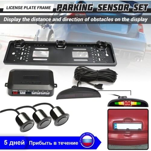 Universial Car Auto Parktronic LED Parking Radar Sensor System with Monitor Display 4 Sensor EU Lisence Plate Rear View Camera