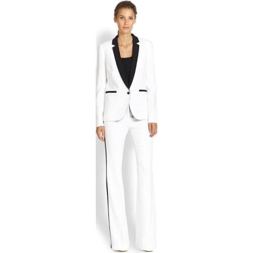 Jacket+Pants Womens Business Suit White Female Office Uniform Ladies Formal Trouser 2 Piece Suit Single Breasted Black Lapel