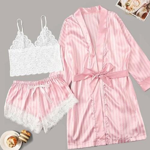 Long sleeve Womens Pajamas Sexy Lace Lingerie Nightwear Underwear Sleepwear 2PC Suit Pajama Sets For Women