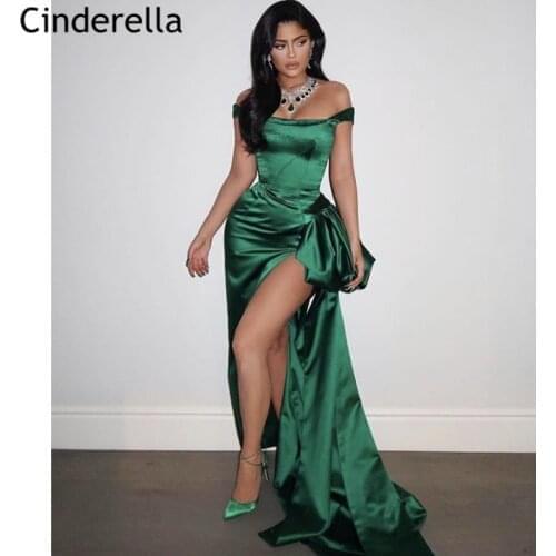 Prom Dresses Side Slit Mermaid Sleeveless Spandex Satin Pleated Prom Dresses With Zipper Back vestidos de fiesta de noche