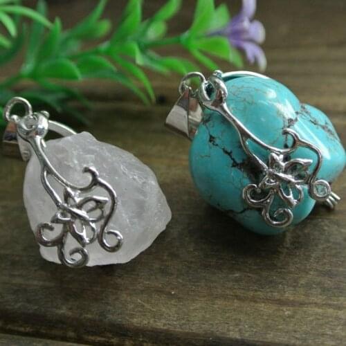 Silver Pendant Blue Howlite and Pink Quartz Freedom Shape Pendant For Jewelry Making 10pc/lot