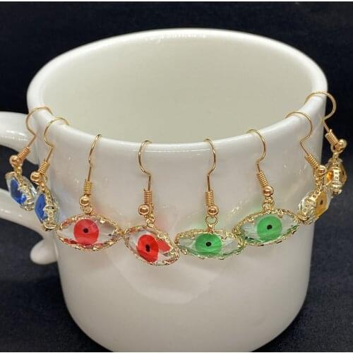 Crystal Glass Earrings Color Starry Sky Eye-shaped Cut Surface Copper Hollow Base Original Design Wedding Earring Accessories