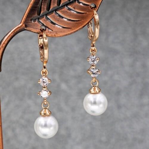 Drop-Earrings Jewelry Luxury Drop pearl Earrings Women 's earrings Trendy Fashion Gold Earrings white Zircon Dangle Earrings