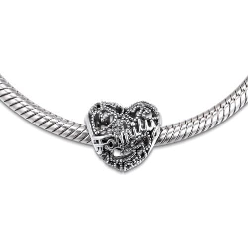 Family Heart Charm Fit Pandora Charms Bracelets DIY 100% 925 Sterling Silver Beads For Jewelry Making free shipping 021053