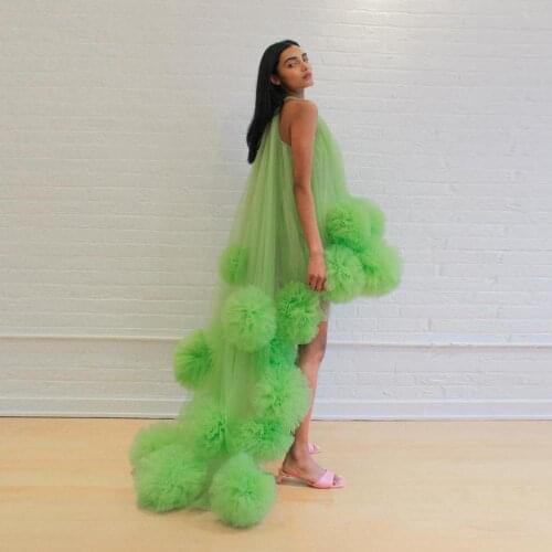 Chic Tulle Dress Green High Low 3D Flowers Unique Party Night Dresses Prom Gowns Sleeveless Cocktail Girls Dress Custom Made