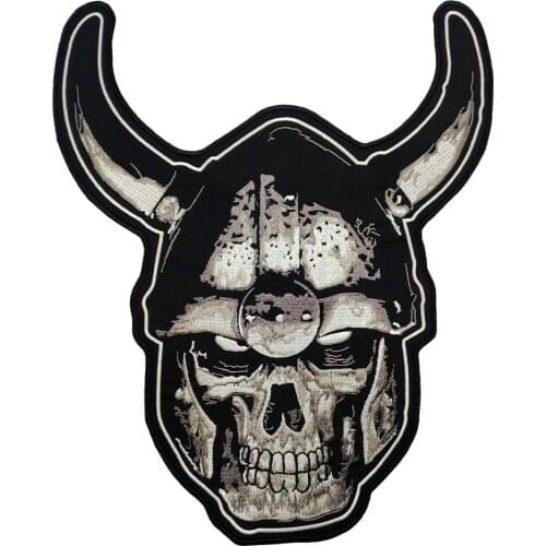 Horned Helmet with Skull Embroidered Uniform Patch Thermal Stickers Iron on Garment for Motorcycle Biker Jackets Jeans Patches
