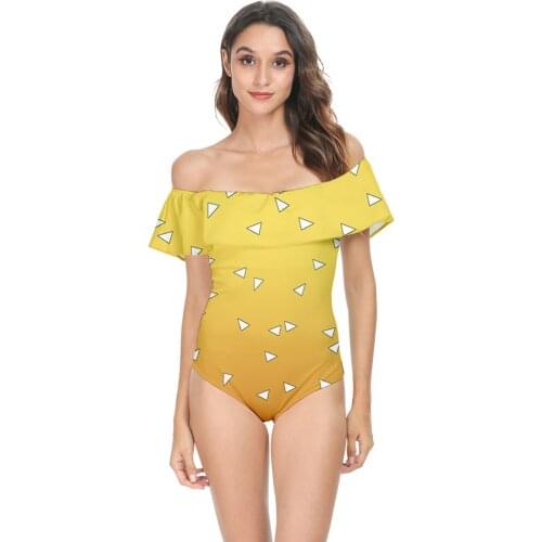 Anime Demon Slayer Print Swimsuit Off Shoulder One-piece Swimwear