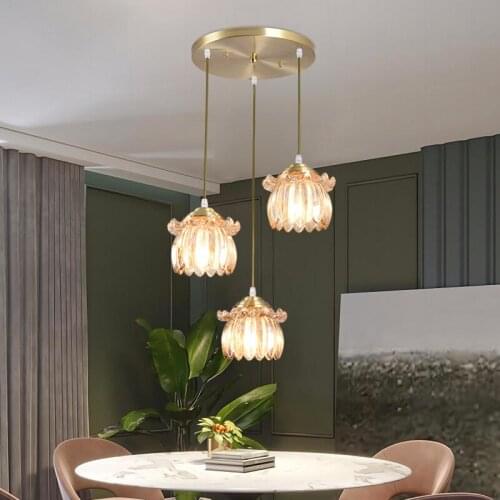 Nordic Glass Kitchen Pendent Light Modern Copper Crystal Dining Room Bar Light Fixtures Luxury Living Room Decor Bedroom Lamps