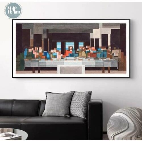 The Last Supper Abstract square mosaic water color block art Wall Art Canvas Painting Poster Wall Picture for Living Room Decor