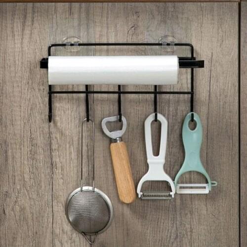 Wrought Iron Cabinet Hanger Multifunctional Row Hook Kitchen Storage Rack Seamless Punch-free Hook Towel Rack Roll Paper Holder