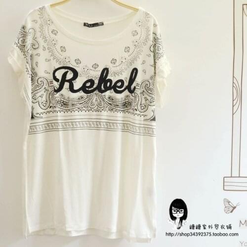 New National style Letter printing irregular hem loose and Comfortable cotton women casual Short sleeve T-shirt