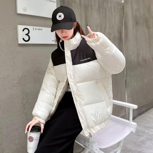2021 Winter New Down Padded Jacket Women Korean Loose Thicken Zippper Bubble Jacket Female Fashion Warm Black Cropped Coats