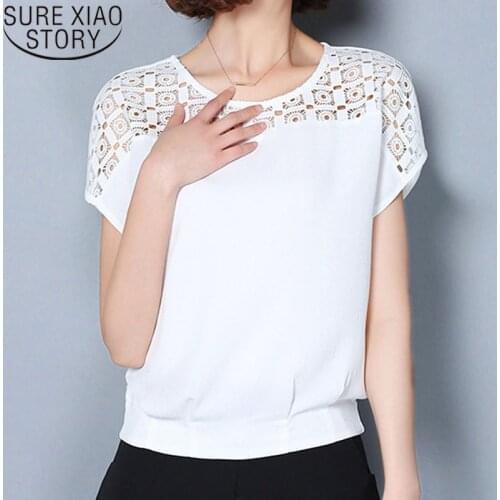 Fashion Womens Tops And Blouses 2021 Ladies Tops White Blouse Chiffon Blouse For Women Shirts Lace Plus Size Solid Short 4834 50