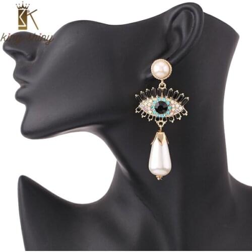 2020 New Crystal Evil Eye Pendant Drop Earring for Woman Fashion Pearl Charm Statement Earring Female Wedding Earrings for Woman