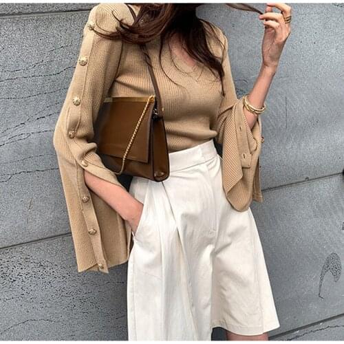 2021 Winter Knitte Tops For Women Pullover Jumper Pull Femme Autumn V Neck Buttons Sweater Knitted Fashion Womens Sweaters