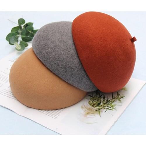 Winter Elegant Women Pure Wool Felt Beret Hats Retro Undeformed Girls Fedoras For Female Half Circle Girls Round Cute Cap
