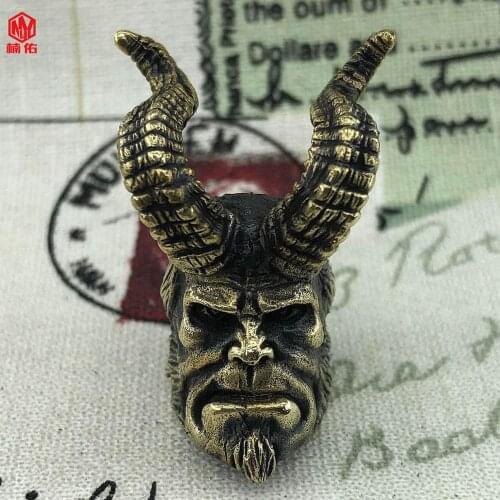 1PC EDC Tool DIY Personalized Knife Beads Brass Retro Color Horned Hell Baron Pendant Keychain Knife Lanyard Pendant