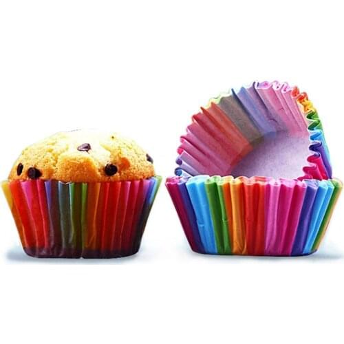 100Pcs/Lot Rainbow Color Paper Cupcake Liner Cake Stencils Baking Cups Cake Stand Decorating for Party Wedding Cupcakes Cases