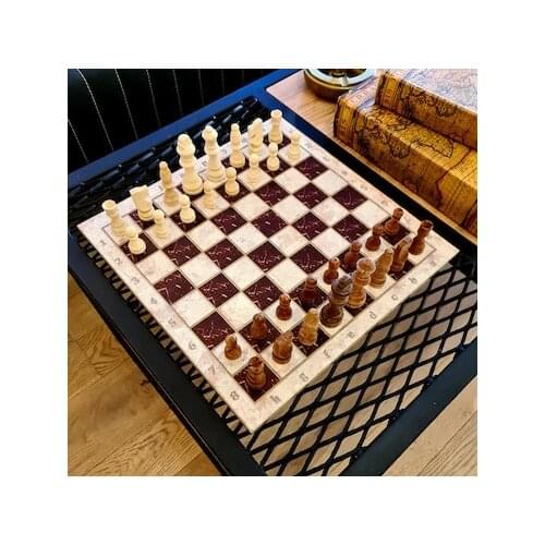 13.7 Inch Luxury Red Marble Chess Board First-Class Marble Plated Chess Set Wooden Game Set Gift for Men gift for Girlfriend