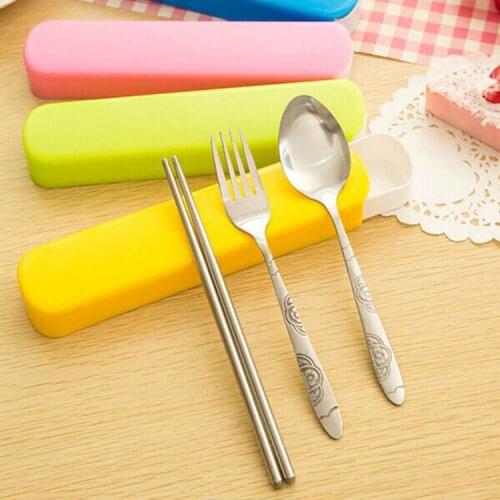 200PCS Portable Stainless Steel Cutlery Dinnerware Set With Tray / Perfect For School Bento