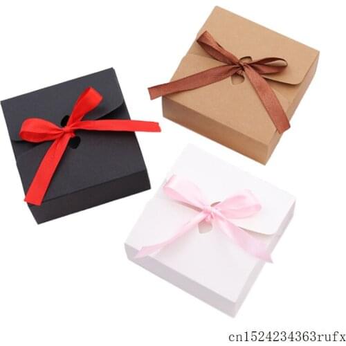 200pcs Vintage Kraft Paper Box Retro DIY Wedding Favor Gift Box, Single Cake Box Packaging With Ribbon
