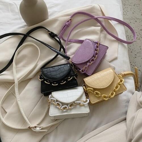 2021 Simple Handbags Female Shoulder Bags Travel Bag Acrylic Chain Solid Color Mini Pu Leather Crossbody Bags for Women