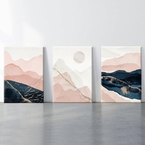 Boho Abstract Landscape Wall Art Print for Bedroom Decor Pink Blue Mountains Art Print Home Decorative Canvas Paintings Posters