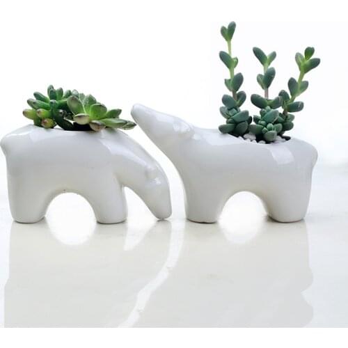 White Porcelain Miniature Polar Bear Succulent Plant Pot Decorative Ceramic Arctic Animal Flower Pot Garden Shelf Ornament Craft