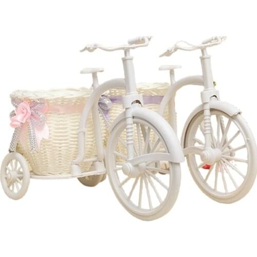 2 Pcs Table Decor Rattan Tricycle Bike Flower Basket Vase Storage Garden Wedding Party Decoration Office Bedroom Holding-ABUX