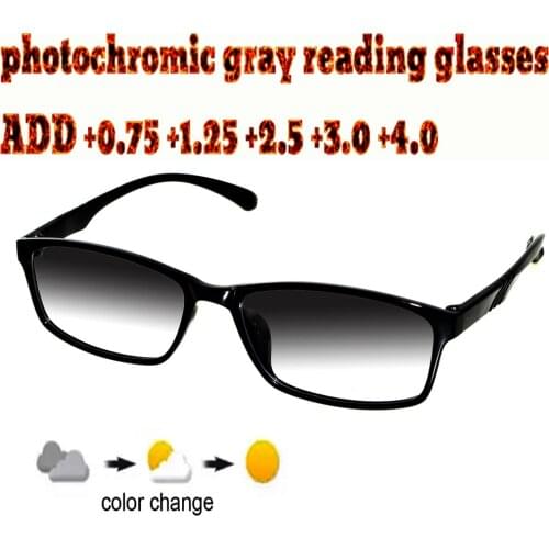 Photochromic Gray Reading Glasses Ultralight Trend High Quality Fashion Men Women+1.0 +1.5 +1.75 +2.0 +2.5 +3 +3.5 +4