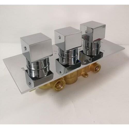 Chrome Shower Valve Head Thermostatic Shower Control Swtitch 3 Water Outlet Connection Diverter For Shower Mixer Faucet Bathroom