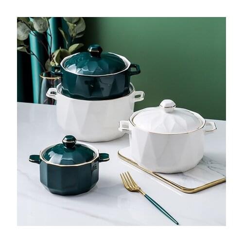 Creative Household Instant Noodles Bowl With Lid Nordic Style Ceramic Salad Fruit Soup Tureens Anti-scalding Rice Food Pot