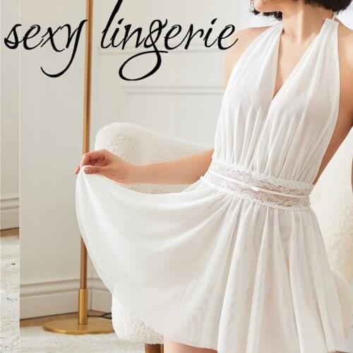 Lace Backless Solit Homewear Clubwear Casual Hollow Out Open Crotch Camisole Pajamas 2021 Summer Solid Sexy Lingeric Dresses