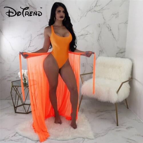 Dotrend Swimwwear Womens 2 Piece Sets 2019 Summer Mesh Plus Size Bodysuit And Skirt Beach Outfit Bathing Matching Sets