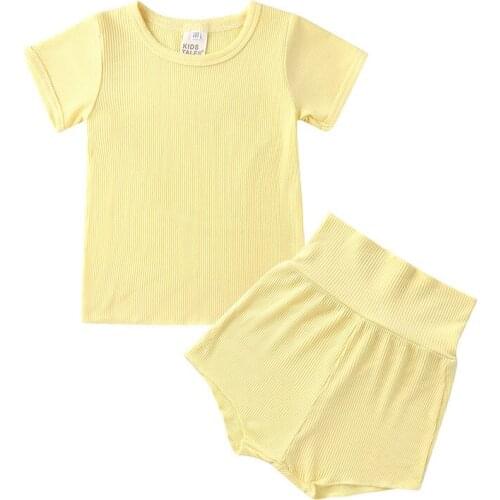 Baby Girl Summer Clothes Newborn Kids Baby Girls Clothes Knitted Crop Tops + Shorts Outfits 2pcs Kids Clothes Boys
