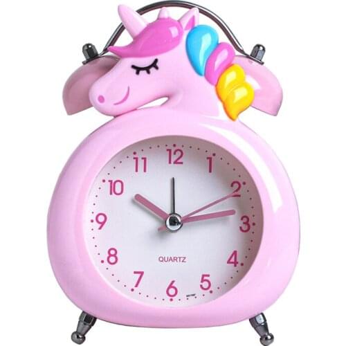 Cute Unicorn Clock Kids Cartoon Alarm Clocks Bedroom Bell Clock Night Light Table Wake Up Clock Child Christmas Birthday Gifts
