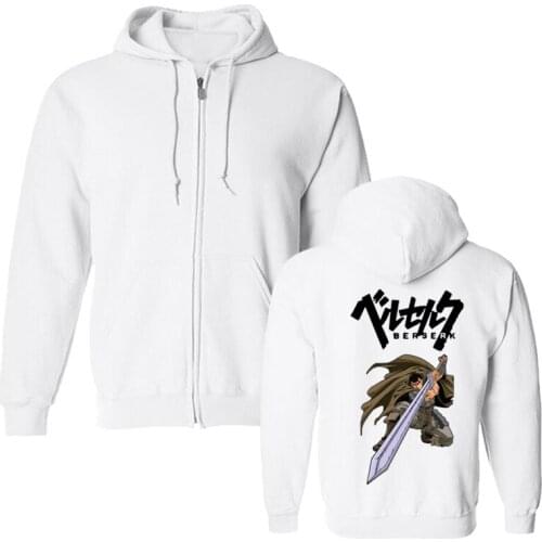 Anime Berserk Print Hoodies Fashion Mens Zipper Fleece Sweatshirt Male Fitness Cool Jacket